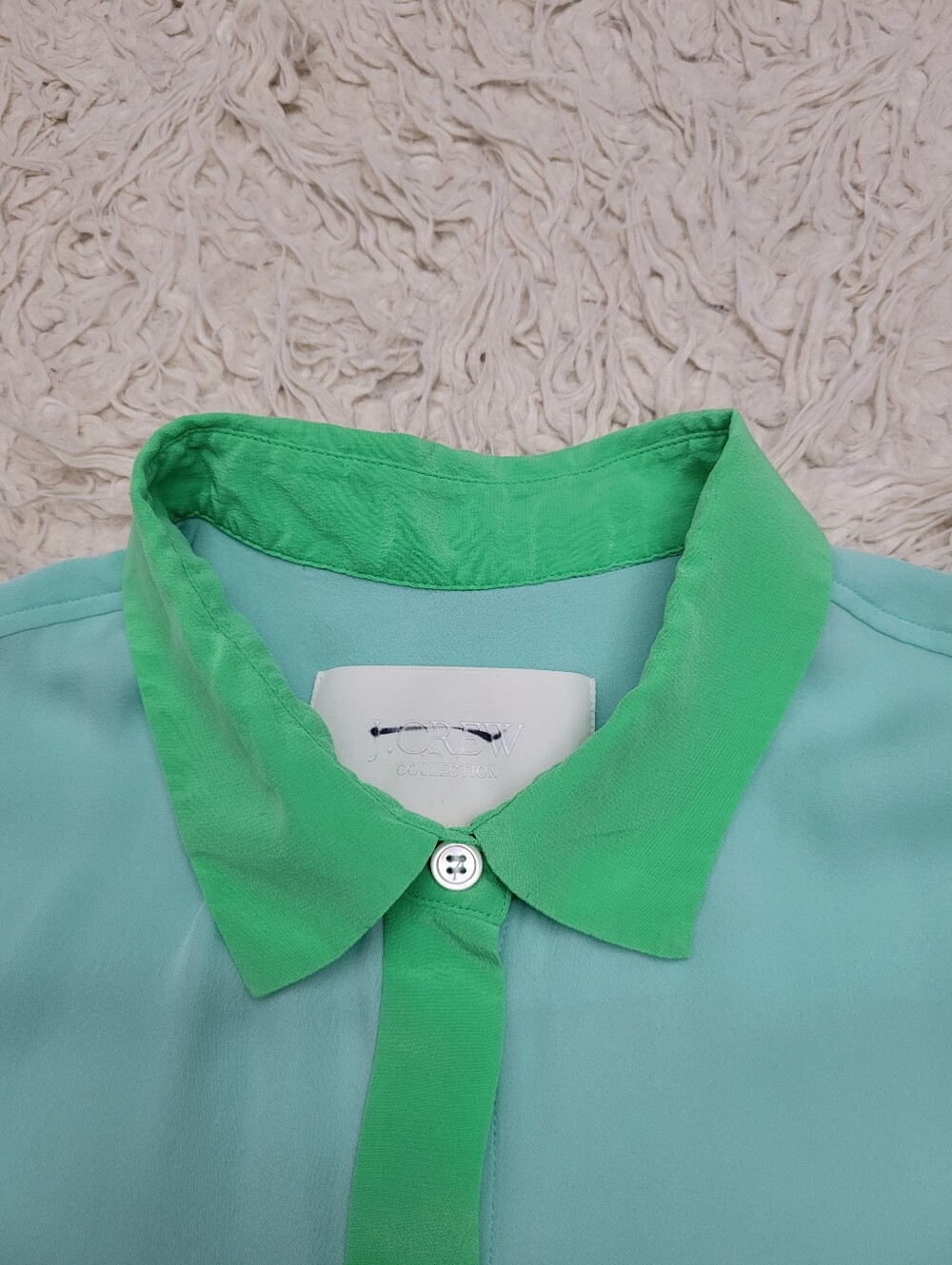 J Crew Collection Silk Colorblock Button Down Collared Blouse Sz 8 - Picture 4 of 9